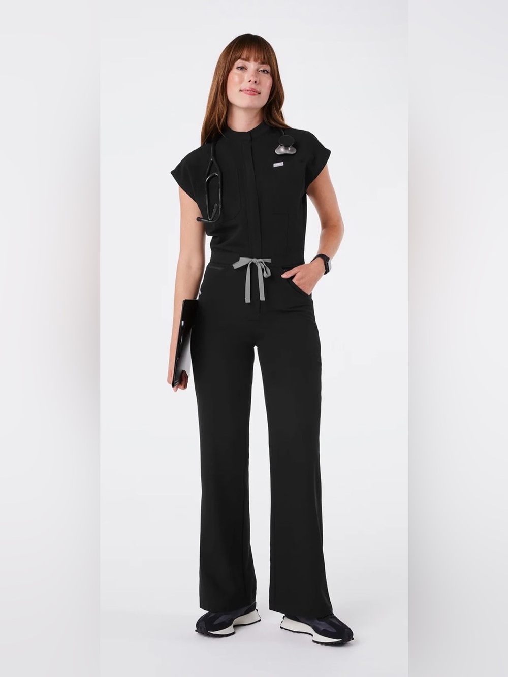 Figs Black Rafaela Wide Leg Scrub Jumpsuit Size Medium Petite